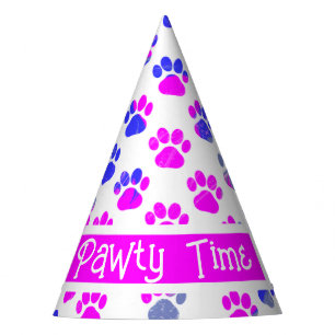 Chapéu De Festa Silhueta de Pata de Animal Azul Rosa Pawty Papel R