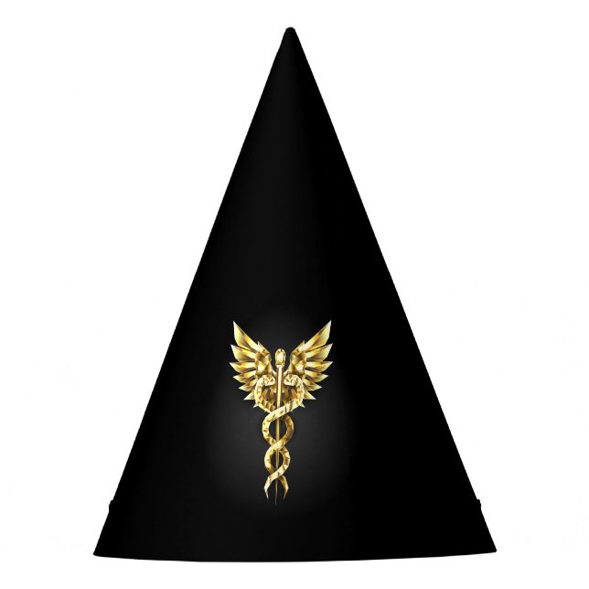 Chapéu De Festa Símbolo Poligonal Dourado Caduceus (Frente)