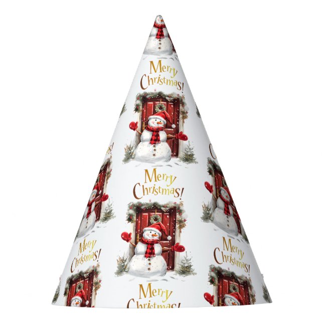 Chapéu De Festa Snowman Dourado Feliz Texto de Natal (Frente)