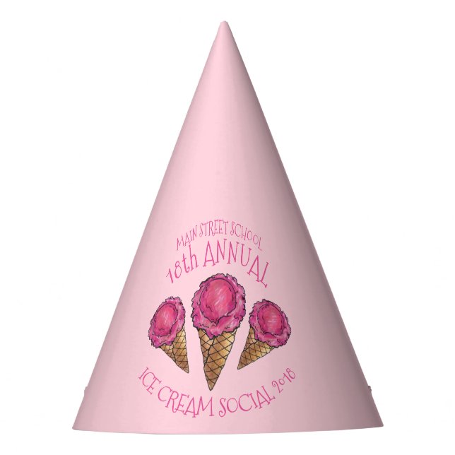 Chapéu De Festa Sorvete De Morango Cone Icecream (Frente)