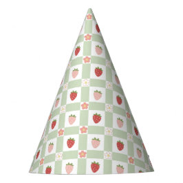 Chapéu De Festa Strawberry Gingham Pastel Green Kids