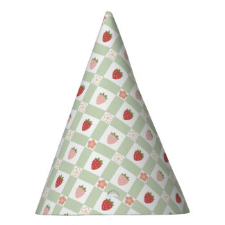 Chapéu De Festa Strawberry Gingham Pastel Green Kids