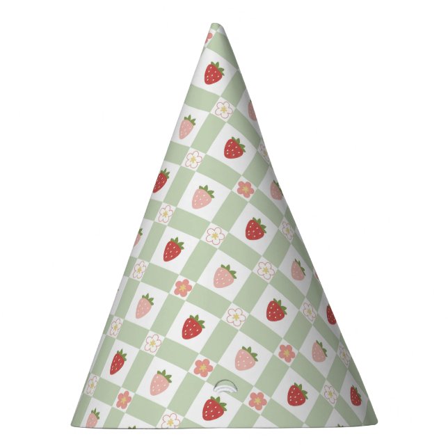 Chapéu De Festa Strawberry Gingham Pastel Green Kids (Direita)