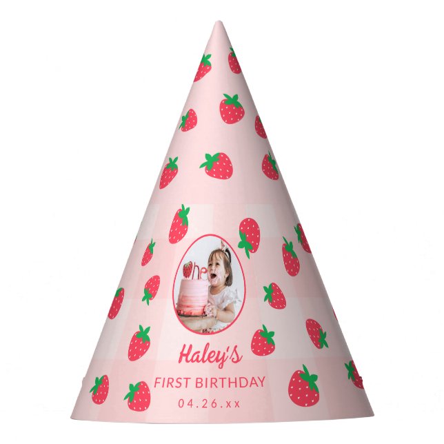Chapéu De Festa Strawberry Pink Berry First Baby Birthday Foto (Frente)