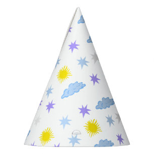 Chapéu De Festa Sunny, Nublado, Padrão De Tempo Estrelado Engraçad