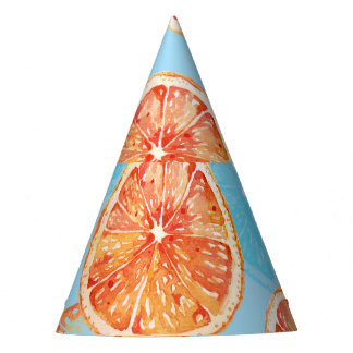 Chapéu De Festa Tangerinas Aquarela: Tecido Azul Luxúrico