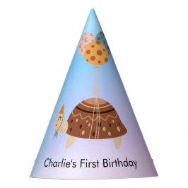 Chapéu De Festa Tartaruga com 3 balões coloridos de aniversário
