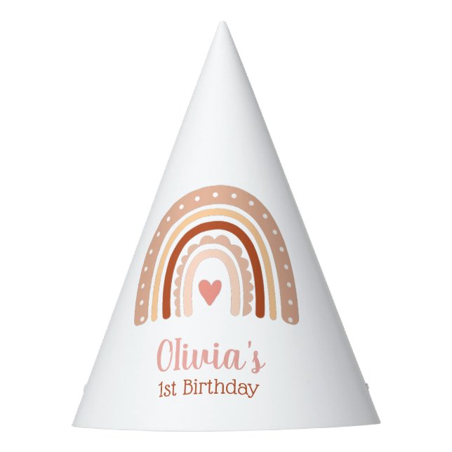 Chapéu De Festa Terra Tone Boho Rainbow Girls Primeiro Aniversário (Frente)
