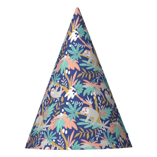 Chapéu De Festa Teste padrão azul tropical da preguiça (Frente)