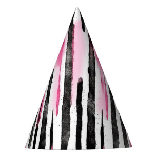 Chapéu De Festa Tiras de Zebra Negra Branca, Rosa-Rosa