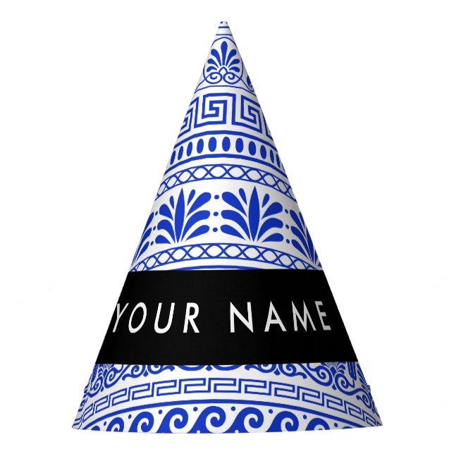 Chapéu De Festa Traço Grego, Chave Mista, Azul, Seu Nome (Frente)