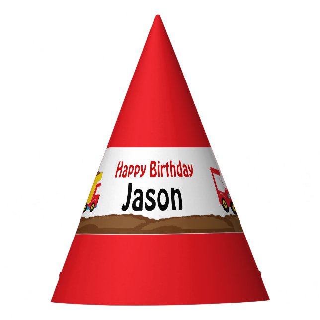 Chapéu De Festa Tráfego Cone Caminhão e Digger Aniversário (Frente)