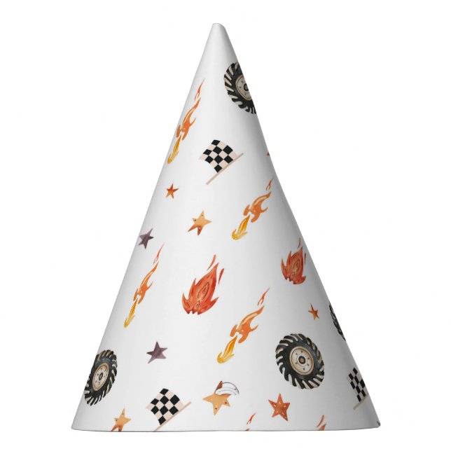 Chapéu De Festa Trucks Racing Checkers Modern Watercolor White (Direita)