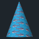 Chapéu De Festa Tubarão-cartoon - Padrão Kid Blue Birthday Hat<br><div class="desc">Um chapéu divertido para a festa de aniversário de uma criança com um tema de tubarão :) © ArianeC Illustrations-Todos os direitos reservados</div>
