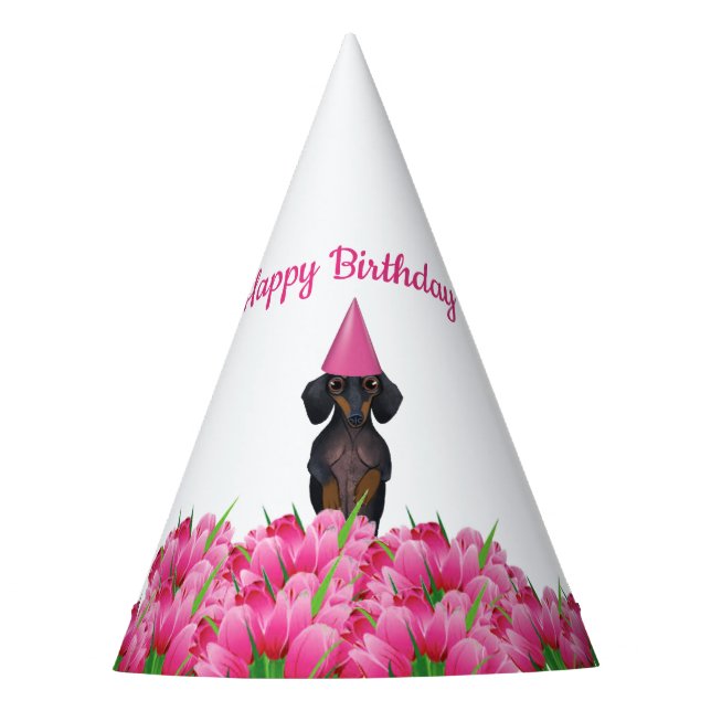 Chapéu De Festa Tulip Dachshund Party Hat Rosa (Frente)