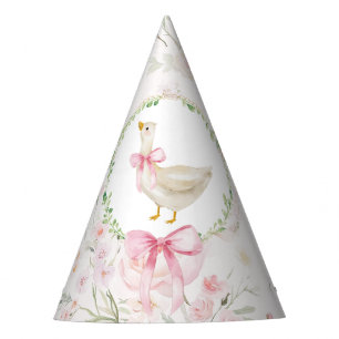 Chapéu De Festa Um Aniversário de Menina com Laço Rosa de Ganso Bo