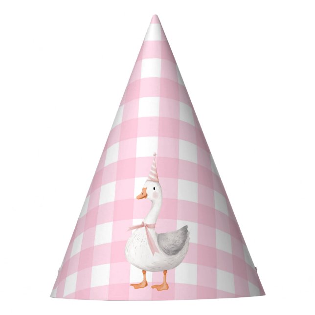 CHAPÉU DE FESTA UM BOBO GOOSE PINK GINGHAM PRIMEIRO ANIVERSARIO (Frente)