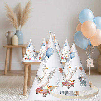 Chapéu De Festa Um Ganso Tolo Aniversário de 1 ano Aquarela Pastel