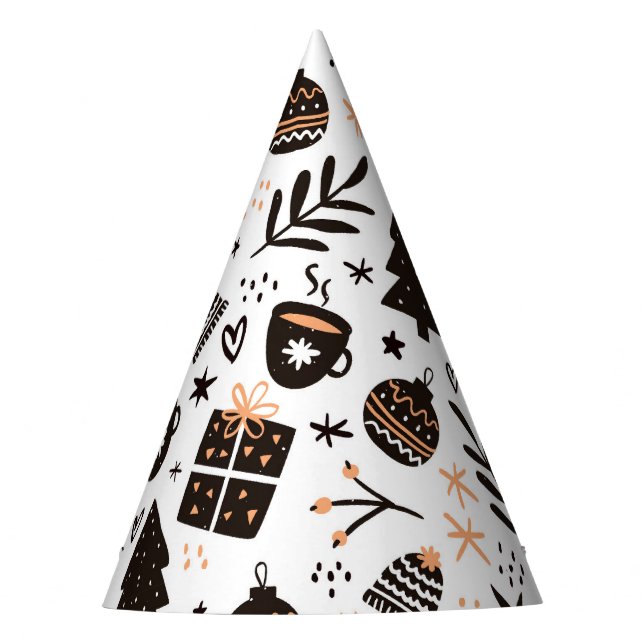 Chapéu De Festa Um padrão de Natal preto e branco (Frente)