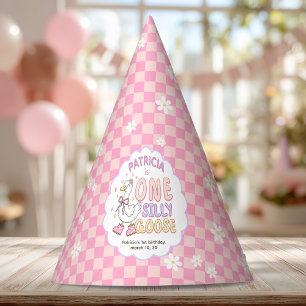 Chapéu De Festa Um Silly Goose Rosa - Menina Retro Primeiro Aniver