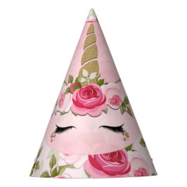 Chapéu De Festa Unicórnio Dourado Rosas Florais Rosa Fofo Moderno