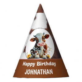 Chapéu De Festa Vaca Feliz Aniversário Marrom e Branco