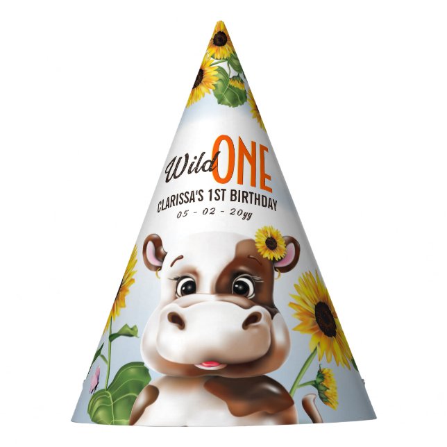 Chapéu De Festa Vaca Girassol Primeiro Aniversário (Frente)