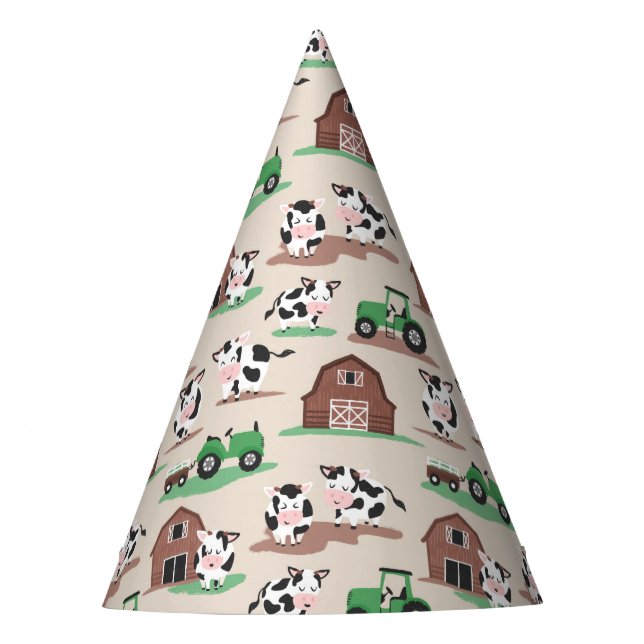 Chapéu De Festa Vacas na Fazenda e Tratores Aniversário (Frente)