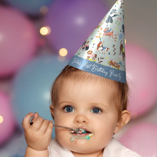 Chapéu De Festa Vamos Festejar Cachorro Azul Aniversário Festa de  (Lets Pawty Blue Dog Puppy Birthday Party Party Hat)