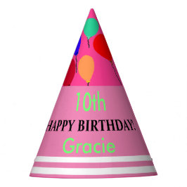 Chapéu De Festa Verde-Rosa, Branco, Balões de Aniversário