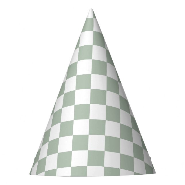 Chapéu De Festa Verde Salvia e Xadrez Branco  (Frente)