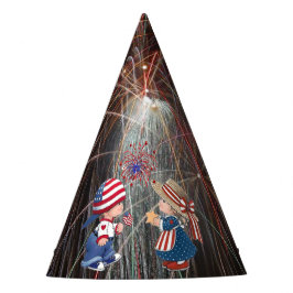 Chapéu De Festa Vintage Happy Birthday America Fireworks Party Hat