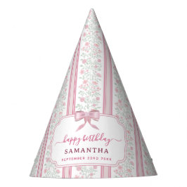 Chapéu De Festa Vintage Pink Floral Coquette Bow Birthday Party