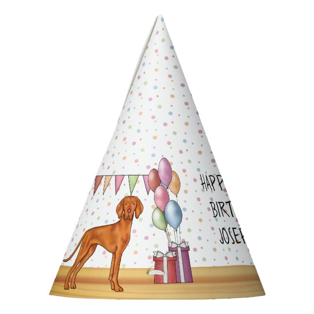 Chapéu De Festa Vizsla Húngara Colorful Pastel Feliz Aniversário (Esquerda)