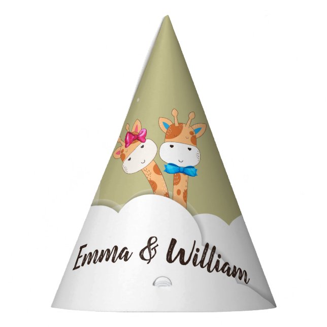 Chapéu De Festa Watercolor Baby Giraffe, Safari Gêmeos Aniversário (Esquerda)