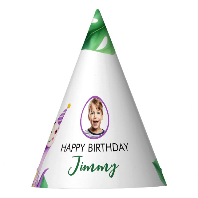 Chapéu De Festa Watercolor Trex Kids Foto Aniversário (Frente)