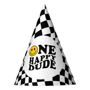 Chapéu De Festa Wavy Checkered Yellow Preppy Smile Um Cara Feliz