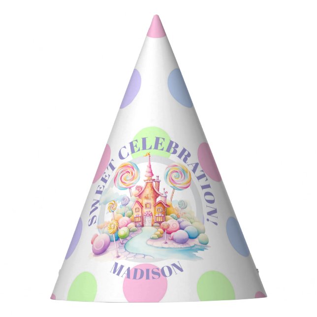 Chapéu De Festa Whimsical Watercolor Pastel Candyland Birthday (Frente)
