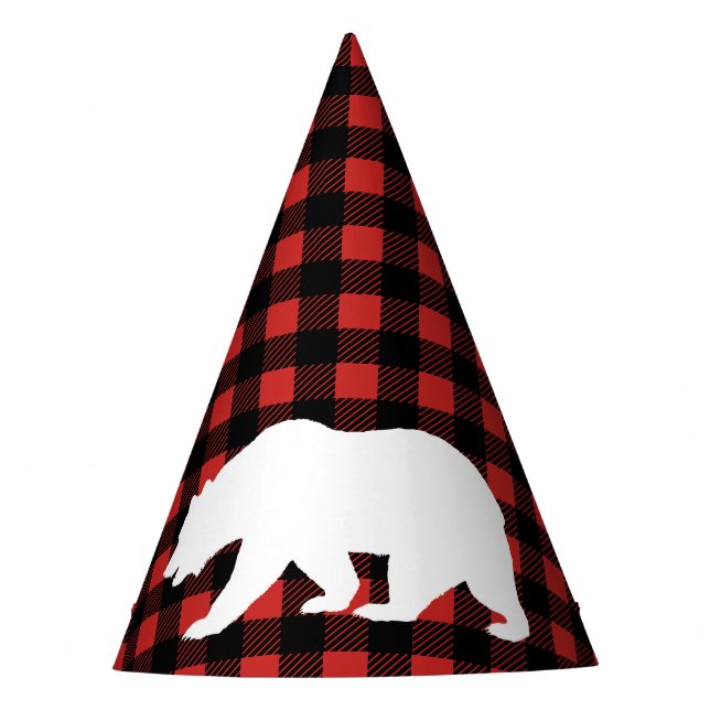 Chapéu De Festa Xadrez de Lumberjack Russo e Urso Branco (Frente)