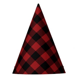 Chapéu De Festa Xadrez preta & vermelha verificada -