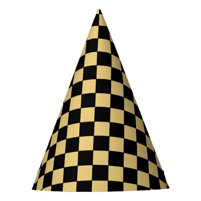 Chapéu De Festa Xadrez Preto e Dourado (Frente)