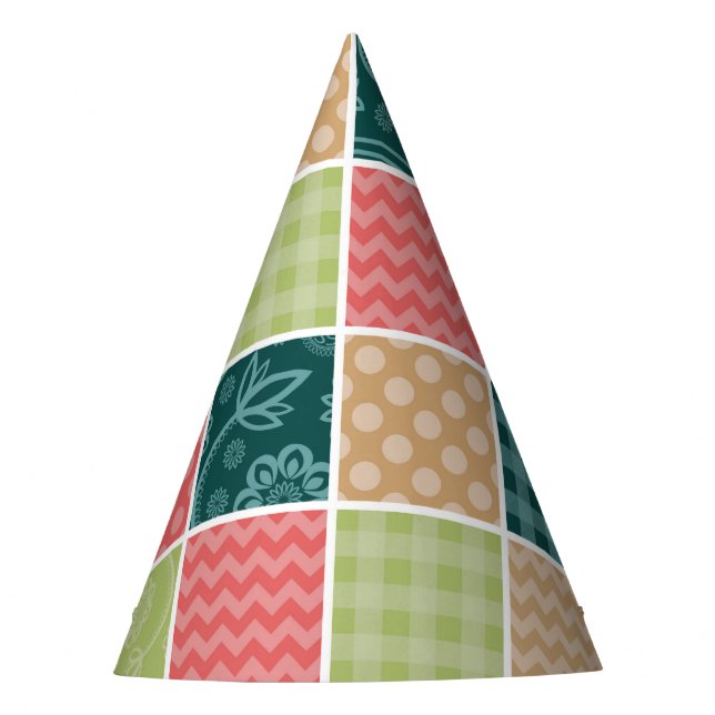 Chapéu De Festa Zigzag, Chevron, Gingham, Bolinhas, Patchwork (Frente)