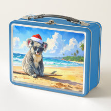 Chapéu de Natal Koala santa na ensolarada praia ar