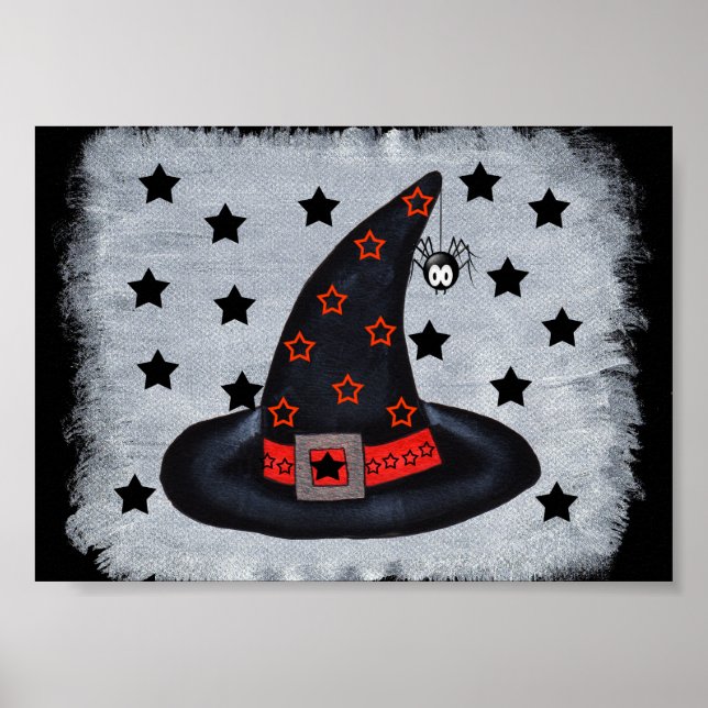 Chapéu Preto de Bruxa Com Estrelas e Poster de Ara (Frente)