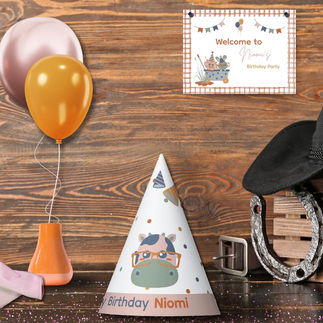 Chapéus da Parte de Papel do aniversário de crianç (Farm Animal Birthday Party Paper Hat Cow)