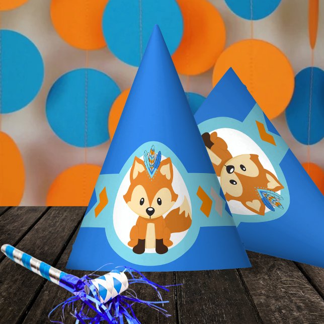 Chapéus do Partido da Floresta Azul (Woodland Forest Fox Blue Birthday Party Hats. Part of our Wild One 1st Birthday Collection)
