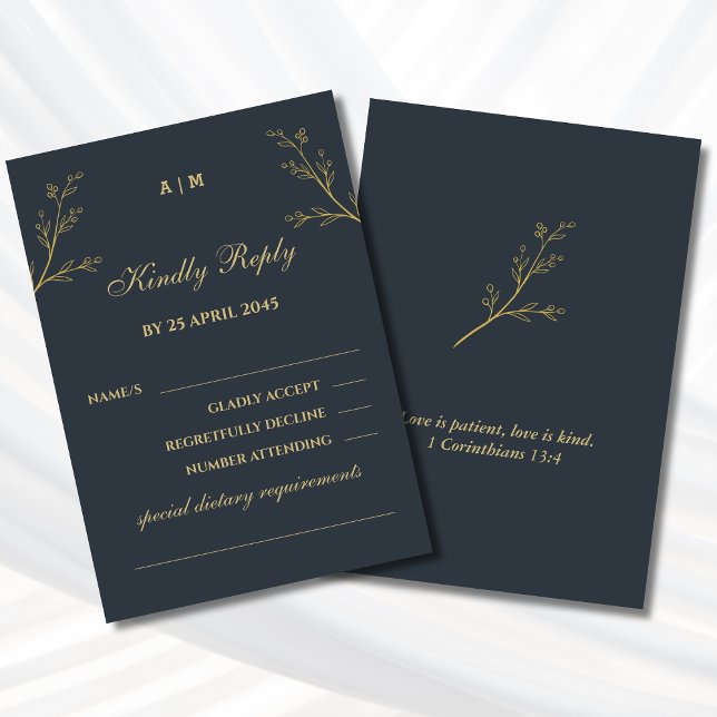 Charcoal Botanical Christian Wedding RSVP  (Criador carregado)