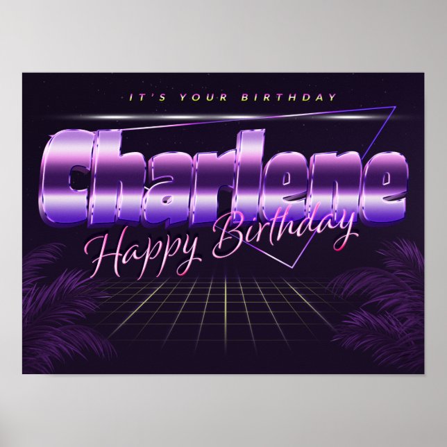 Charlene Name Vorname lila retro Poster Geburtstag (Frente)