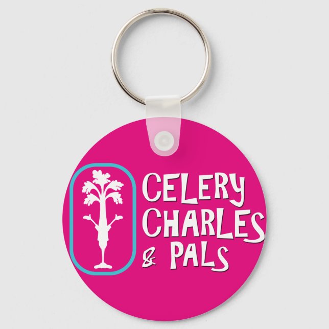 'Charles & Pals' Fuchsia Button Chaveiro (Frente)