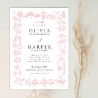 Charleston Toile Border no Convite Pink Weding
